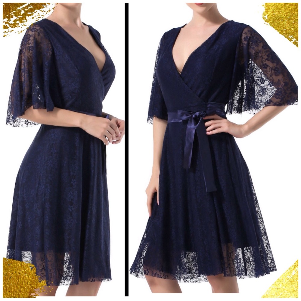 NWT Midi Retro Wrap Dress Navy Large
